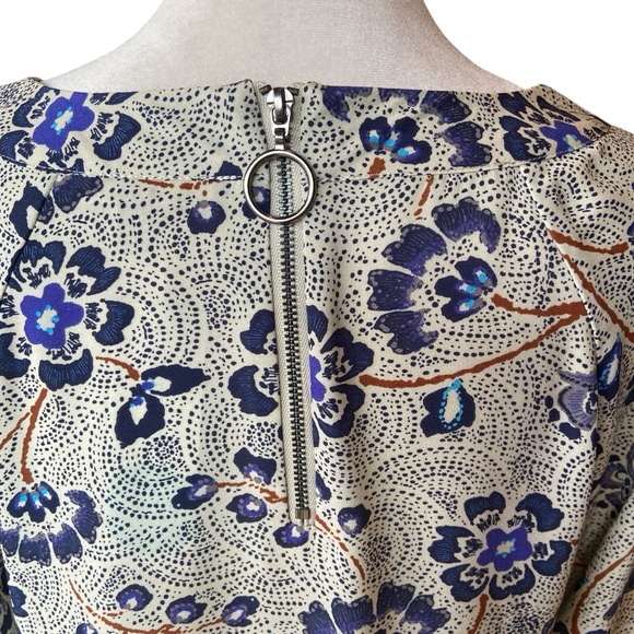 Daniel Rainn Jinnie Zipper Detail Blouse Size S Blue Floral Roomy Career Casual - Picture 6 of 15